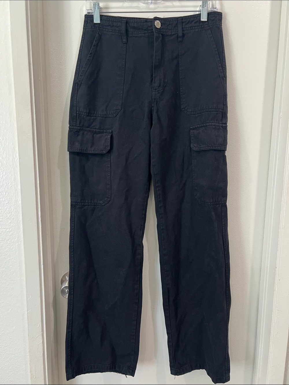Zara Black Wide-Leg Cargo Trousers Pants Size 6